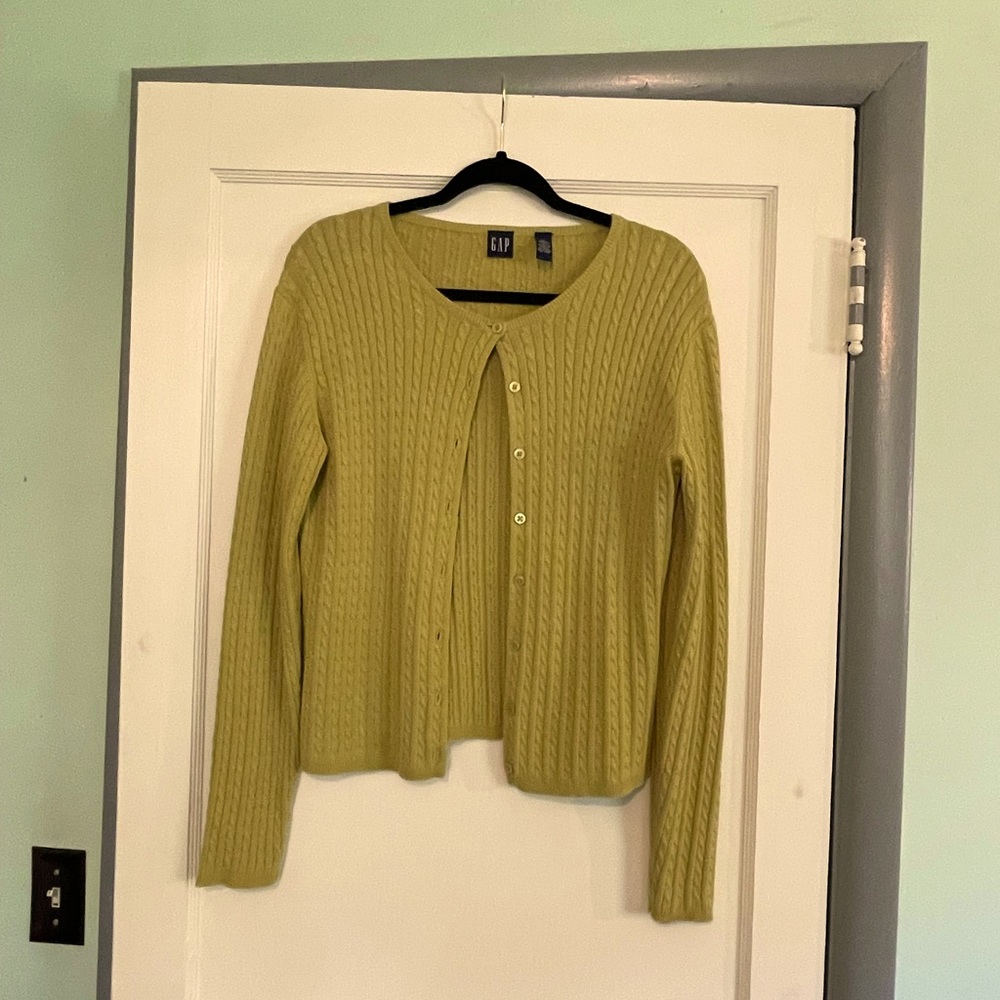 Cardigan sweater, spring green, lightly used